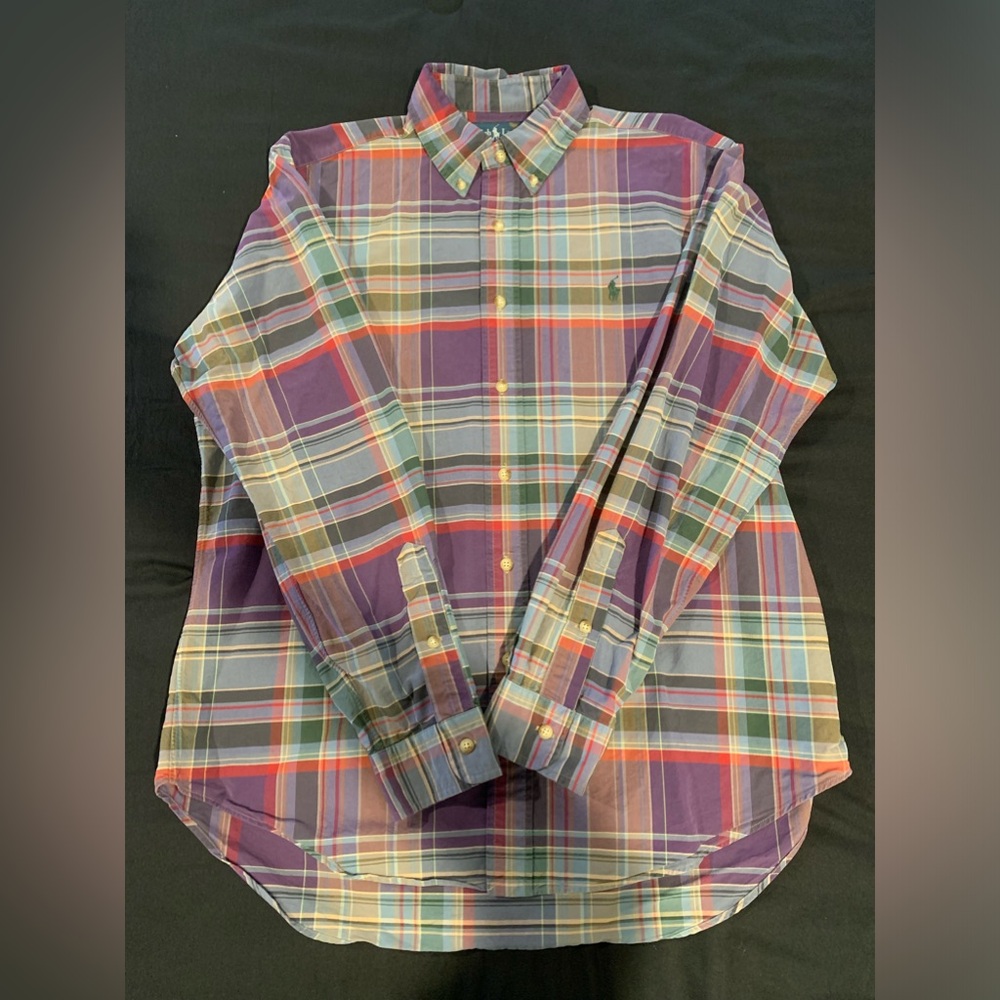 Purple and green Ralph Lauren long sleeve button down shirt
